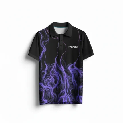 Premium Black and Purple Lightning Pattern Sports Polo - Performance Athletic Wear
